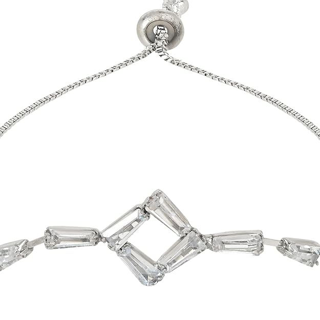 Etnico Stylish Silver Plated Cubic Zirconia American Diamond Adjustable Bracelet For Women