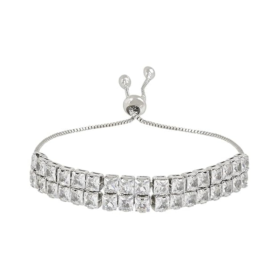 Etnico Stylish Silver Plated Cubic Zirconia American Diamond Special Adjustable Bracelet For Women