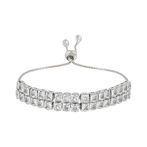 Etnico Stylish Silver Plated Cubic Zirconia American Diamond Special Adjustable Bracelet For Women