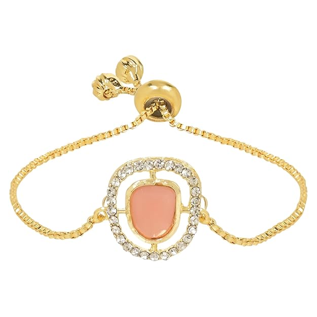 Etnico Stylish Gold Plated Stones Studed Pendant Adjustable Bracelet For Women & Girls