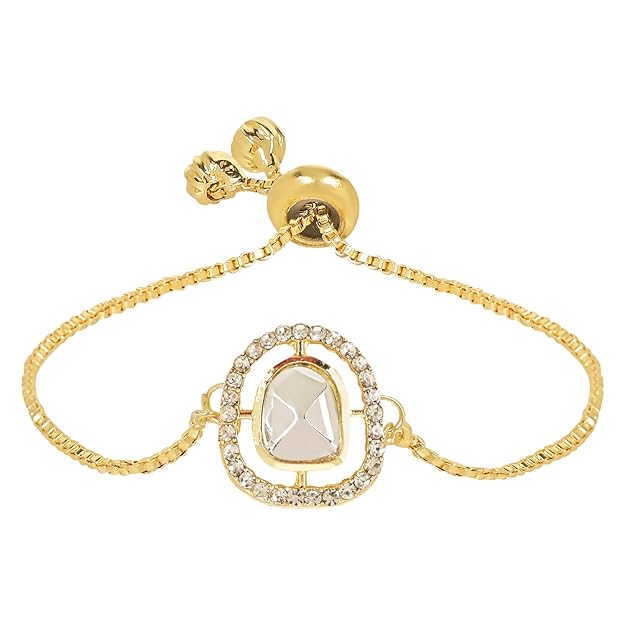 Etnico Stylish Gold Plated Stones Studed Pendant Adjustable Bracelet For Women & Girls