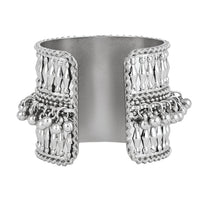Etnico Navratri Ethnic Silver Oxidised Adjustable Afghani Ghungroo Cuff Kada Bracelet For Women (Style 2)