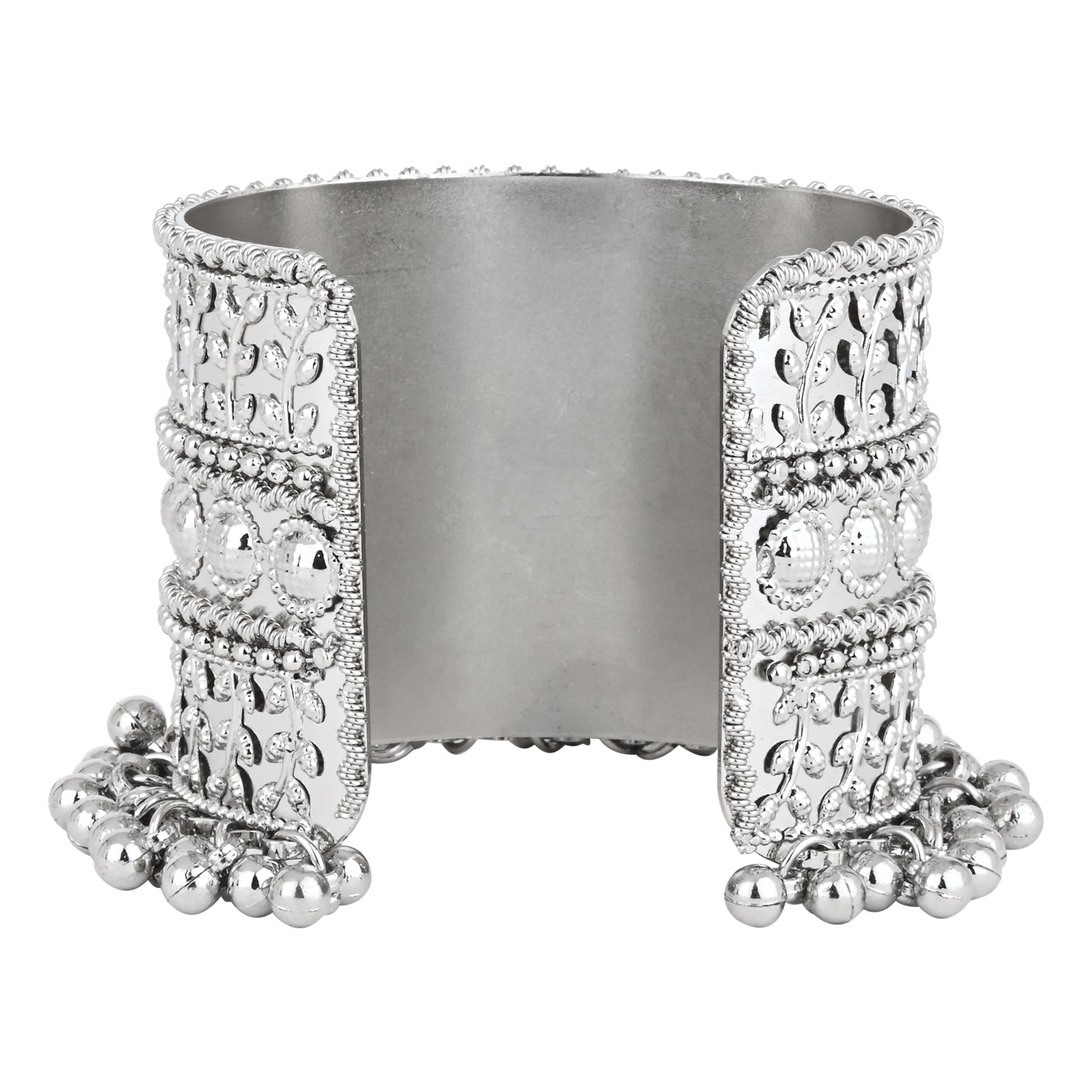 Etnico Navratri Ethnic Silver Oxidised Afghani Ghungroo Adjustable Cuff Kada Bracelet For Women (ADB516OX)