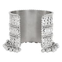 Etnico Navratri Ethnic Silver Oxidised Afghani Ghungroo Adjustable Cuff Kada Bracelet For Women (ADB516OX)