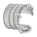 Etnico Navratri Ethnic Silver Oxidised Afghani Ghungroo Adjustable Cuff Kada Bracelet For Women (ADB516OX)