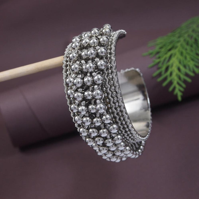 Etnico Silver Oxidised Afghani Ghungroo Adjustable Cuff Kada Bracelet For Women (ADB517OX)