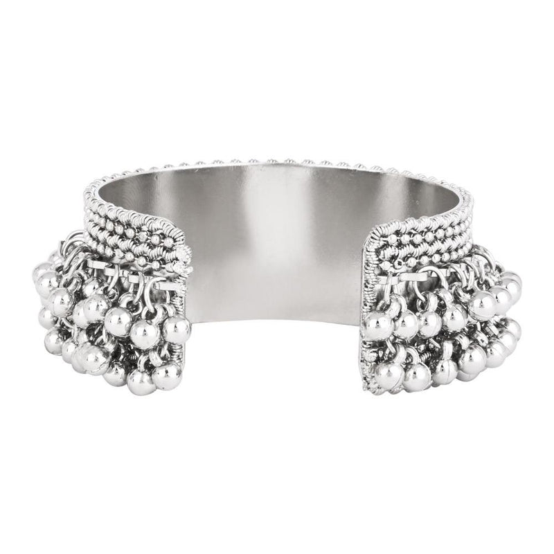 Etnico Silver Oxidised Afghani Ghungroo Adjustable Cuff Kada Bracelet For Women (ADB517OX)