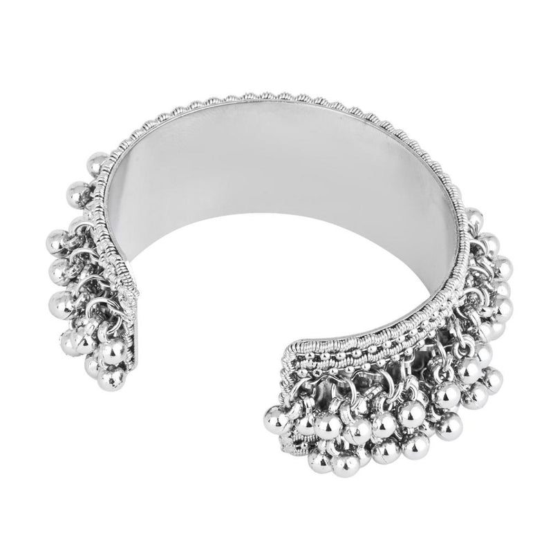 Etnico Silver Oxidised Afghani Ghungroo Adjustable Cuff Kada Bracelet For Women (ADB517OX)