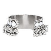Etnico Navratri Ethnic Silver Oxidised Afghani Ghungroo Adjustable Cuff Kada Bracelet For Women (Style-2)