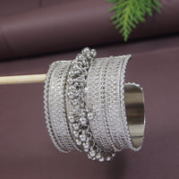 Etnico Navratri Ethnic Silver Oxidised Adjustable Afghani Ghungroo Cuff Kada Bracelet For Women (Style 3)