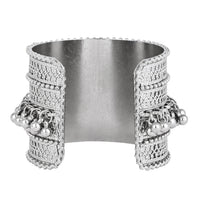 Etnico Navratri Ethnic Silver Oxidised Adjustable Afghani Ghungroo Cuff Kada Bracelet For Women (Style 3)