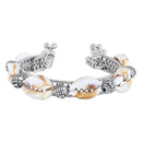 Etnico Silver Oxidised Afghani Boho Cowrie Shell Adjustable Cuff Kada Bracelet For Women
