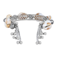 Etnico Navratri Ethnic Silver Oxidised Afghani Boho Cowrie Shell Adjustable Cuff Kada Bracelet For Women