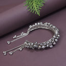 Etnico Navratri Ethnic Silver Oxidised Afghani Boho Cowrie Shell Adjustable Cuff Kada Bracelet For Women