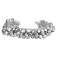 Etnico Navratri Ethnic Silver Oxidised Afghani Boho Cowrie Shell Adjustable Cuff Kada Bracelet For Women