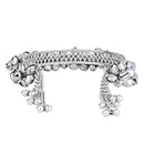 Etnico Navratri Ethnic Silver Oxidised Afghani Boho Cowrie Shell Adjustable Cuff Kada Bracelet For Women