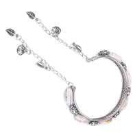 Etnico Navratri Ethnic Silver Oxidised Afghani Boho Cowrie Shell Adjustable Cuff Kada Bracelet For Women (Style 2)