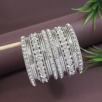 Etnico Navratri Ethnic Stylish Latest Fashion Silver Plated Stone Work Bangles Set For Women (ADB527S)