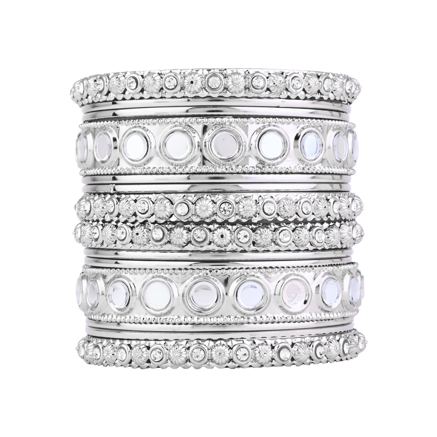 Etnico Ethnic Stylish Latest Fashion Silver Plated Mirror Work Bangles Set For Women (ADB530)