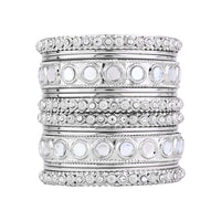 Etnico Ethnic Stylish Latest Fashion Silver Plated Mirror Work Bangles Set For Women (ADB530)