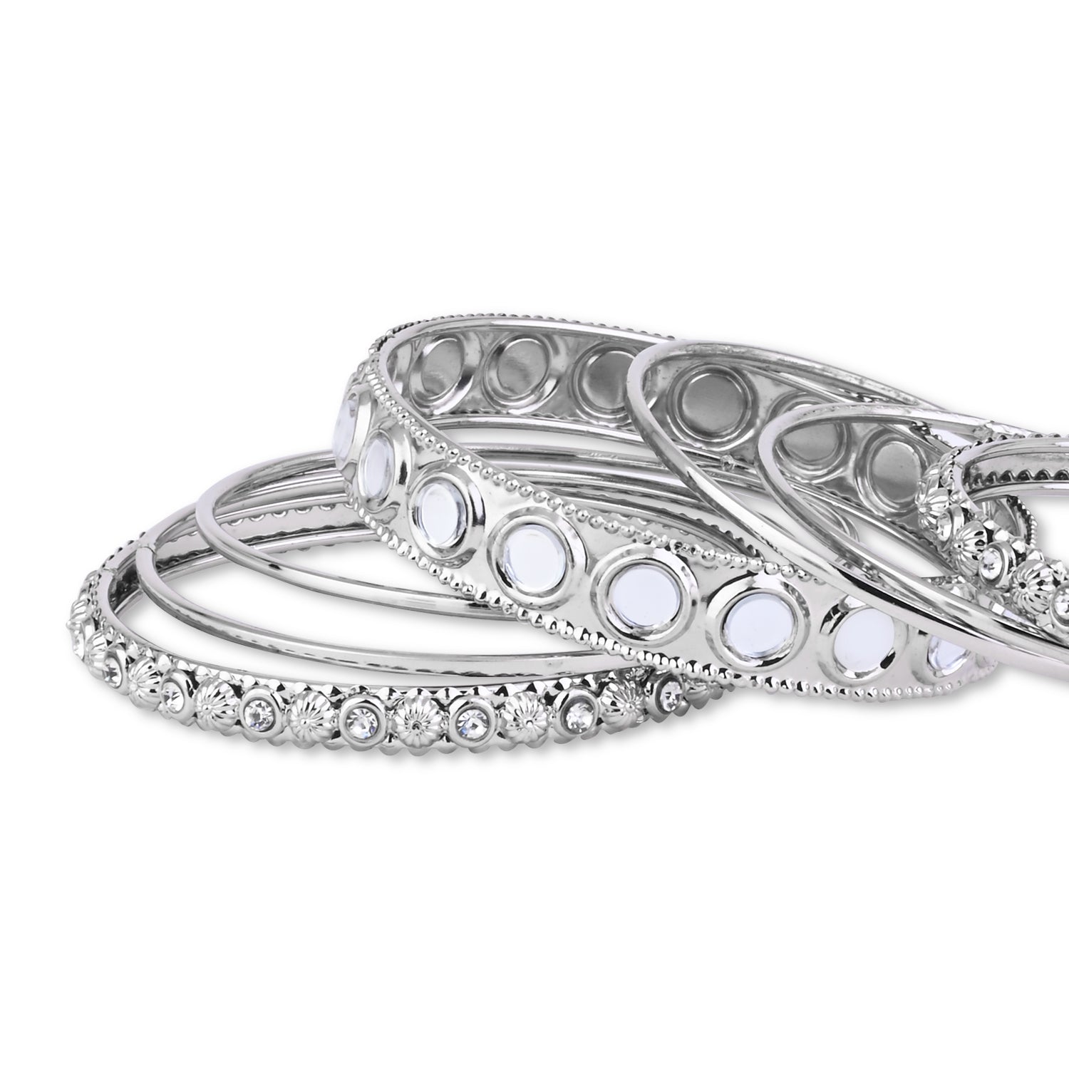 Etnico Ethnic Stylish Latest Fashion Silver Plated Mirror Work Bangles Set For Women (ADB530)