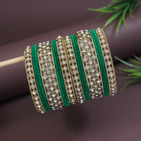 Etnico Gold Plated Traditional Royal Emerald Velvet Chuda Bangle Set Kada for Bridal/Women (Green, )
