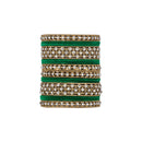 Etnico Gold Plated Traditional Royal Emerald Velvet Chuda Bangle Set Kada for Bridal/Women (Green, 2.4)