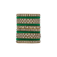 Etnico Gold Plated Traditional Royal Emerald Velvet Chuda Bangle Set Kada for Bridal/Women (Green, 2.4)