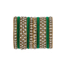 Etnico Gold Plated Traditional Royal Emerald Velvet Chuda Bangle Set Kada for Bridal/Women (Green, 2.4)