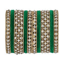 Etnico Gold Plated Traditional Royal Emerald Velvet Chuda Bangle Set Kada for Bridal/Women