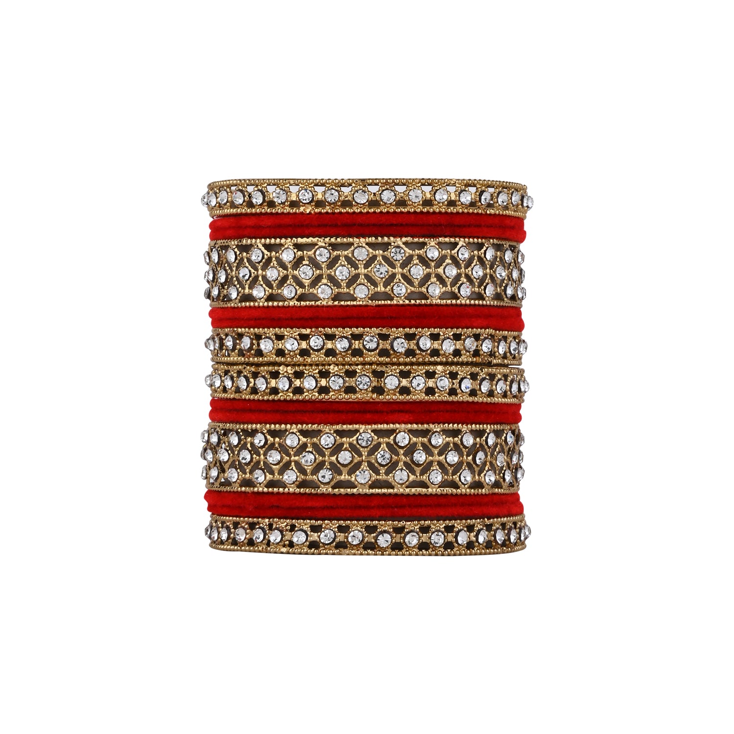 Etnico Gold Plated Traditional Royal Emerald Velvet Chuda Bangle Set Kada for Bridal/Women (Green, )