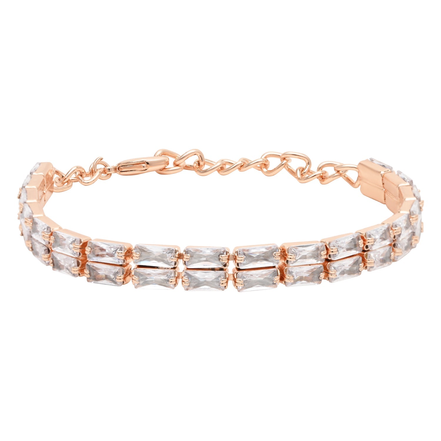 Etnico Stylish Rose Gold PlatedCubic Zirconia American Diamond Adjustable Bracelet For Women
