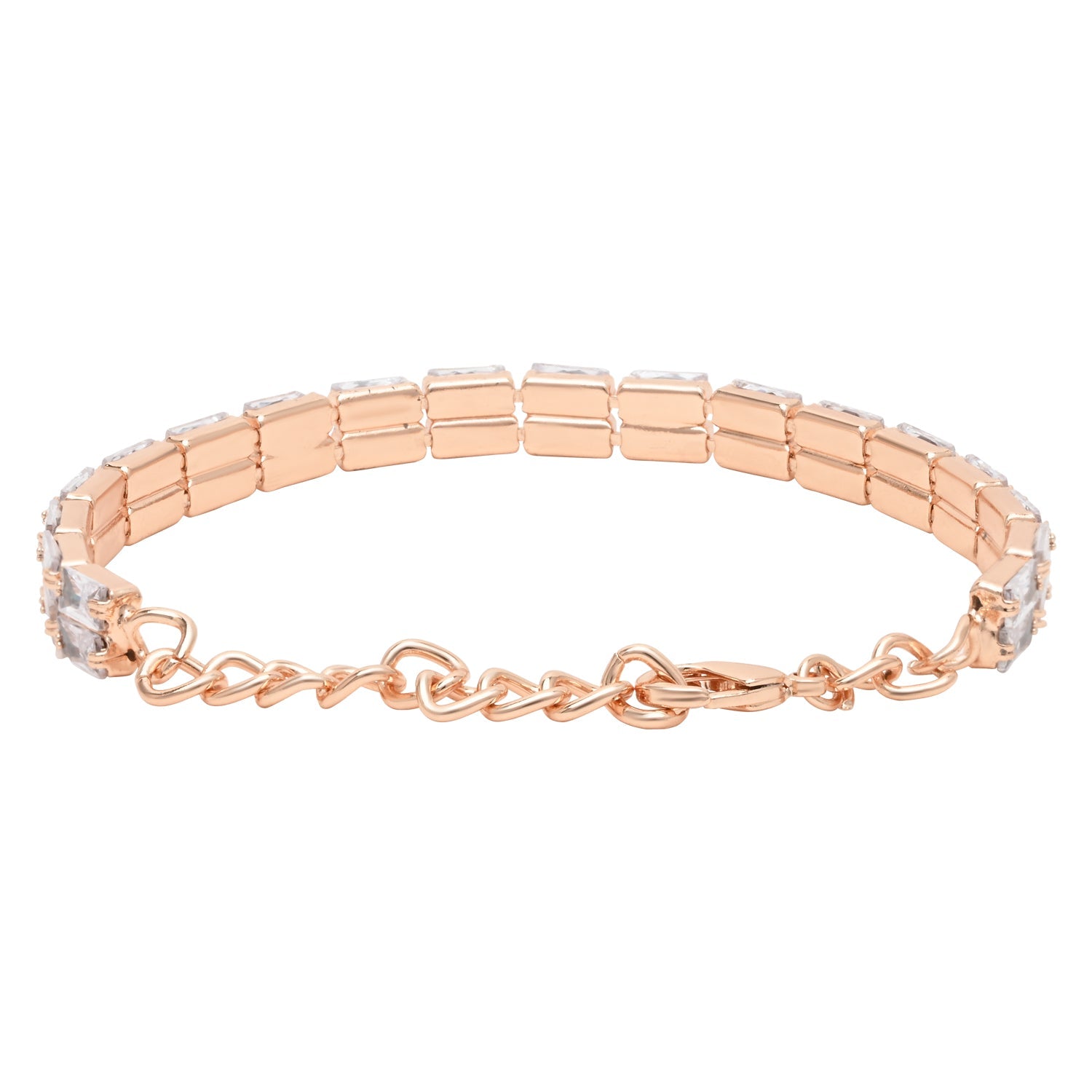 Etnico Stylish Rose Gold PlatedCubic Zirconia American Diamond Adjustable Bracelet For Women