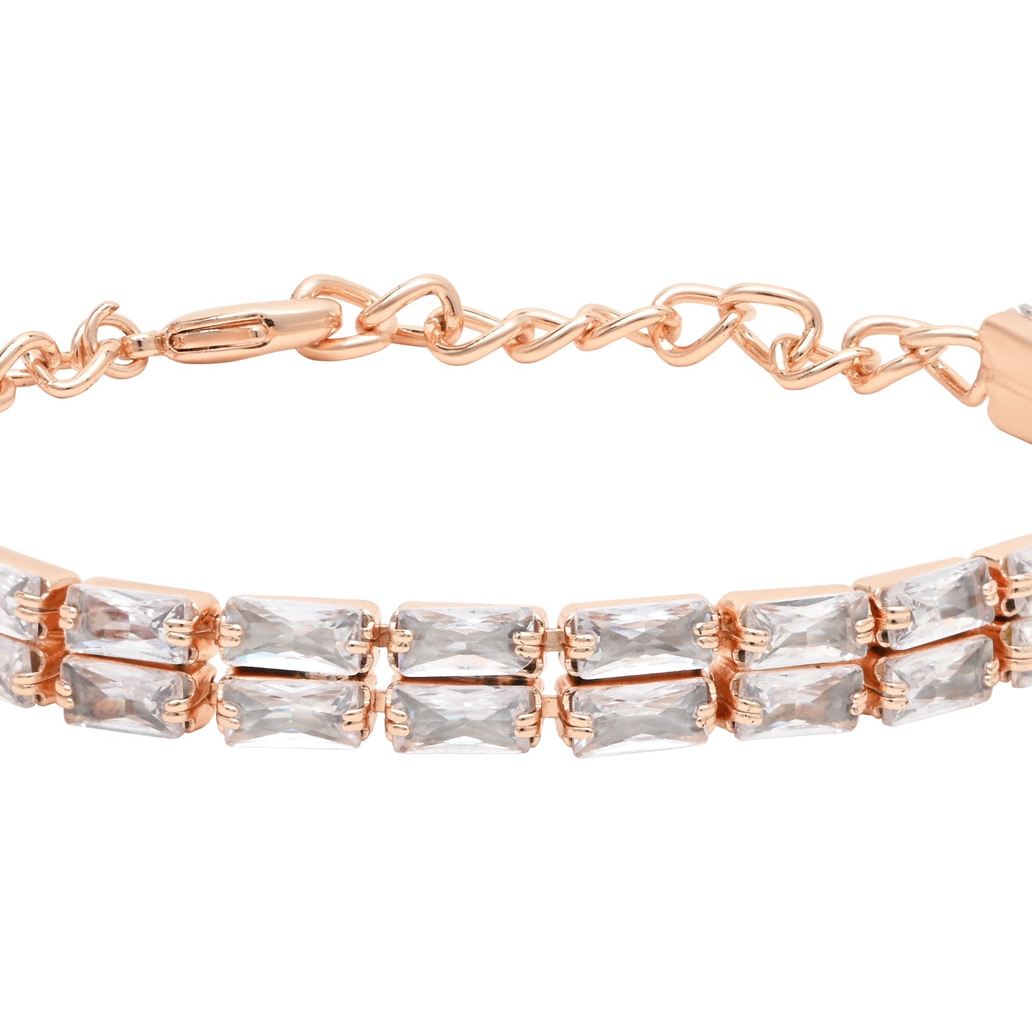 Etnico Stylish Rose Gold PlatedCubic Zirconia American Diamond Adjustable Bracelet For Women