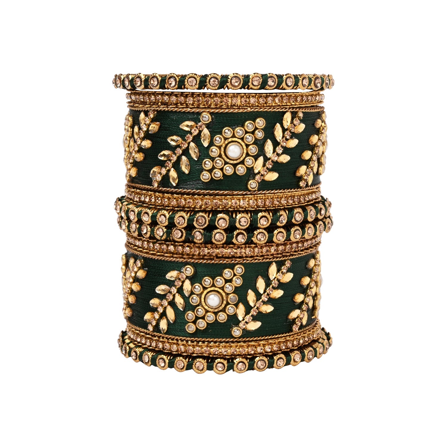 Etnico Gold Plated Traditional Silk Thread Elegant Bangles Chuda Bangle Set for Bridal/Women