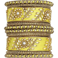 Etnico Gold Plated Traditional Silk Thread Elegant Bangles Chuda Bangle Set for Bridal/Women