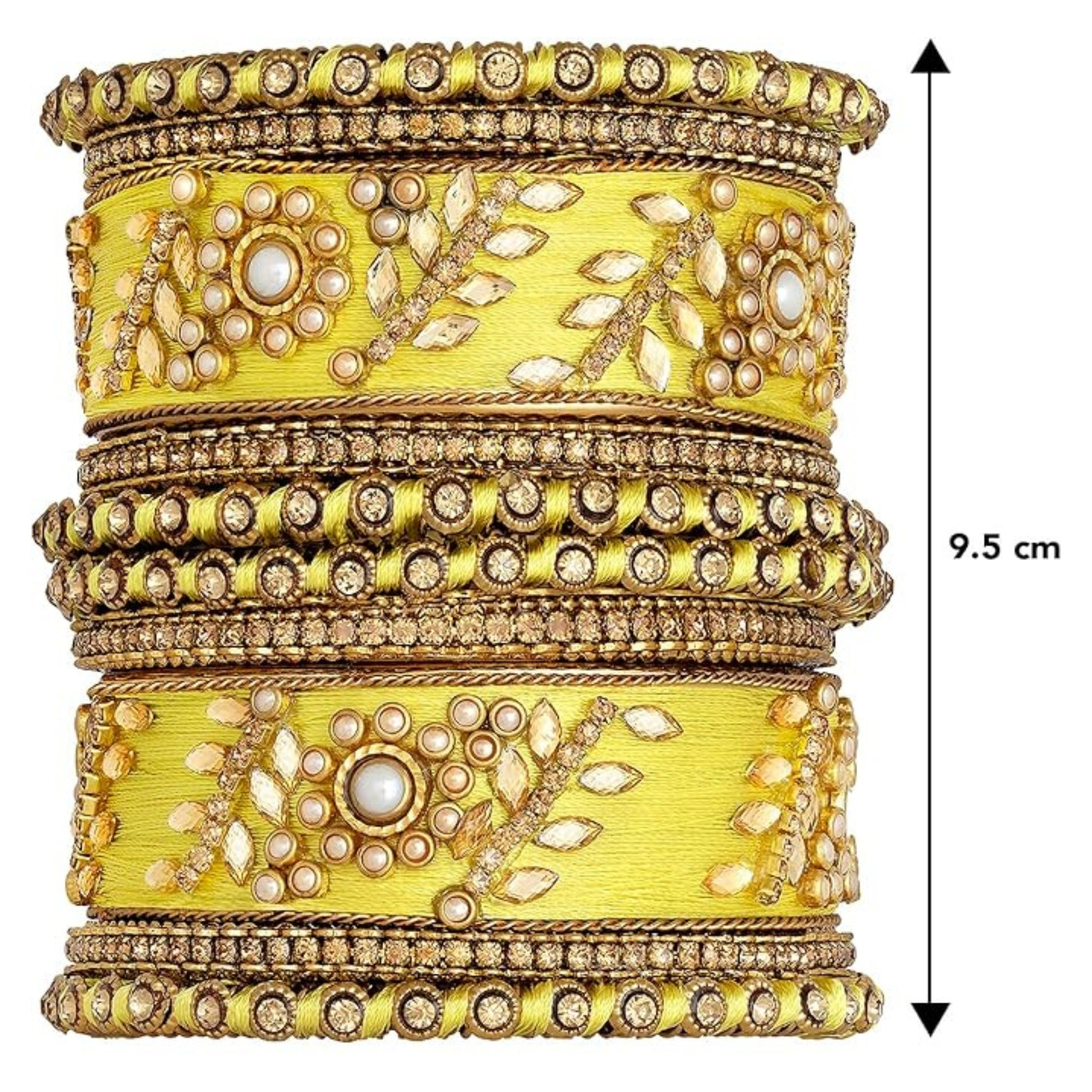 Etnico Gold Plated Traditional Silk Thread Elegant Bangles Chuda Bangle Set for Bridal/Women