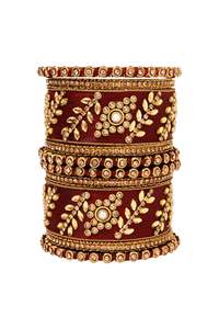 Etnico Gold Plated Traditional Silk Thread Elegant Bangles Chuda Bangle Set for Bridal/Women