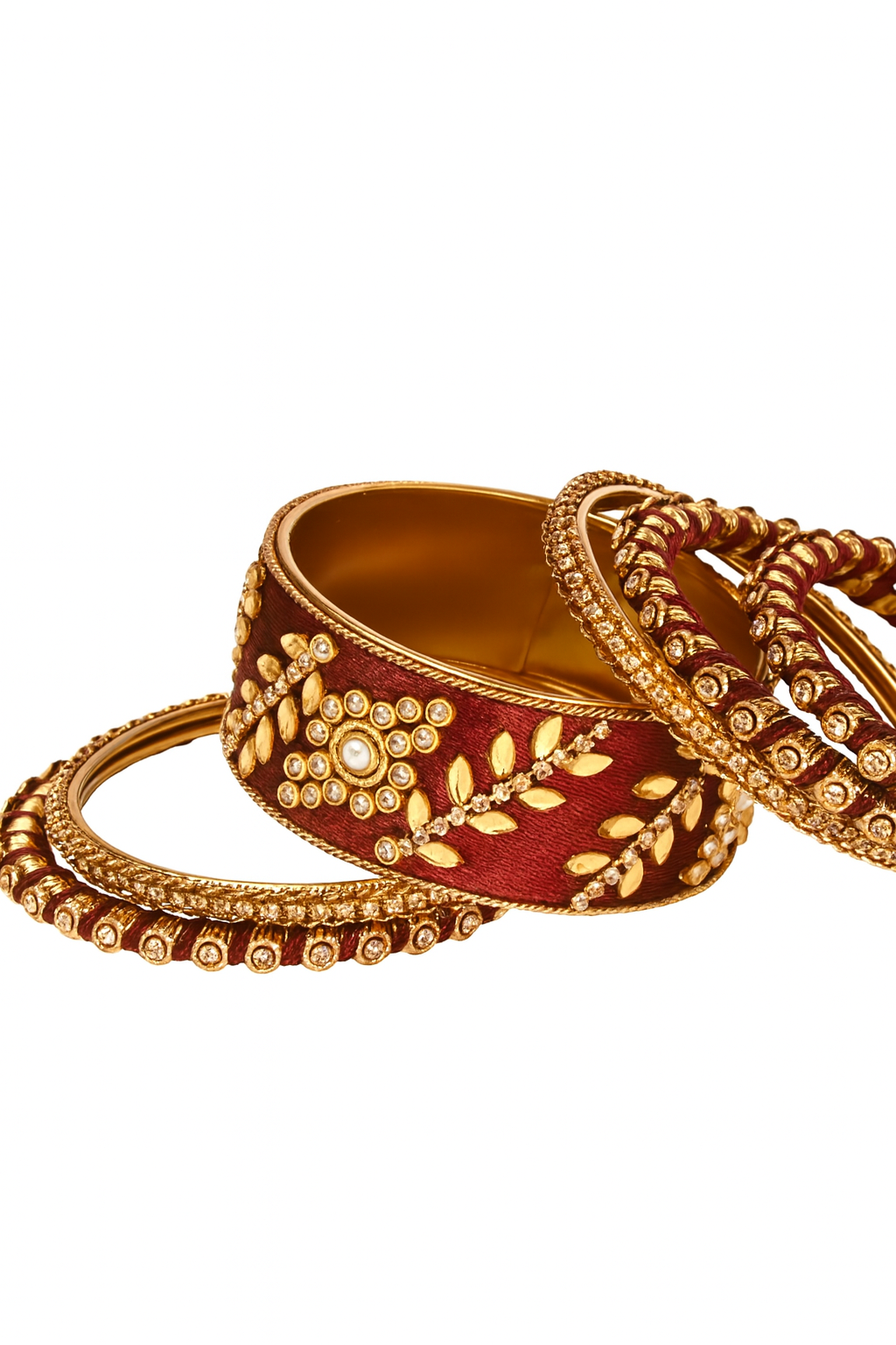 Etnico Gold Plated Traditional Silk Thread Elegant Bangles Chuda Bangle Set for Bridal/Women