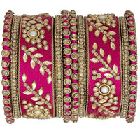Etnico Gold Plated Traditional Silk Thread Elegant Bangles Chuda Bangle Set for Bridal/Women