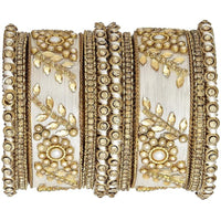 Etnico Gold Plated Traditional Silk Thread Elegant Bangles Chuda Bangle Set for Bridal/Women