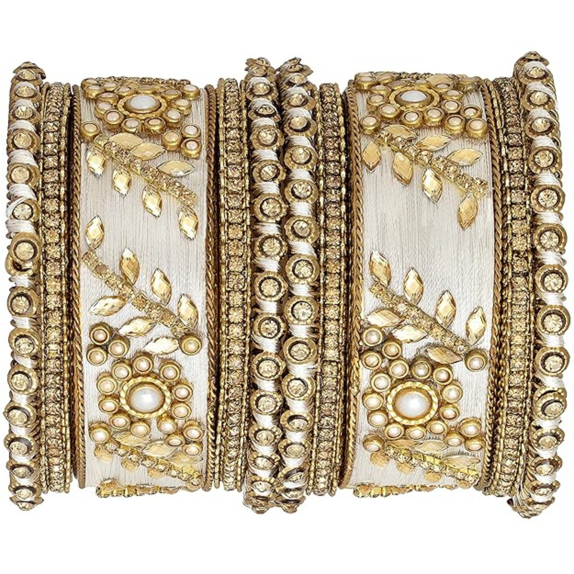 Etnico Gold Plated Traditional Silk Thread Elegant Bangles Chuda Bangle Set for Bridal/Women