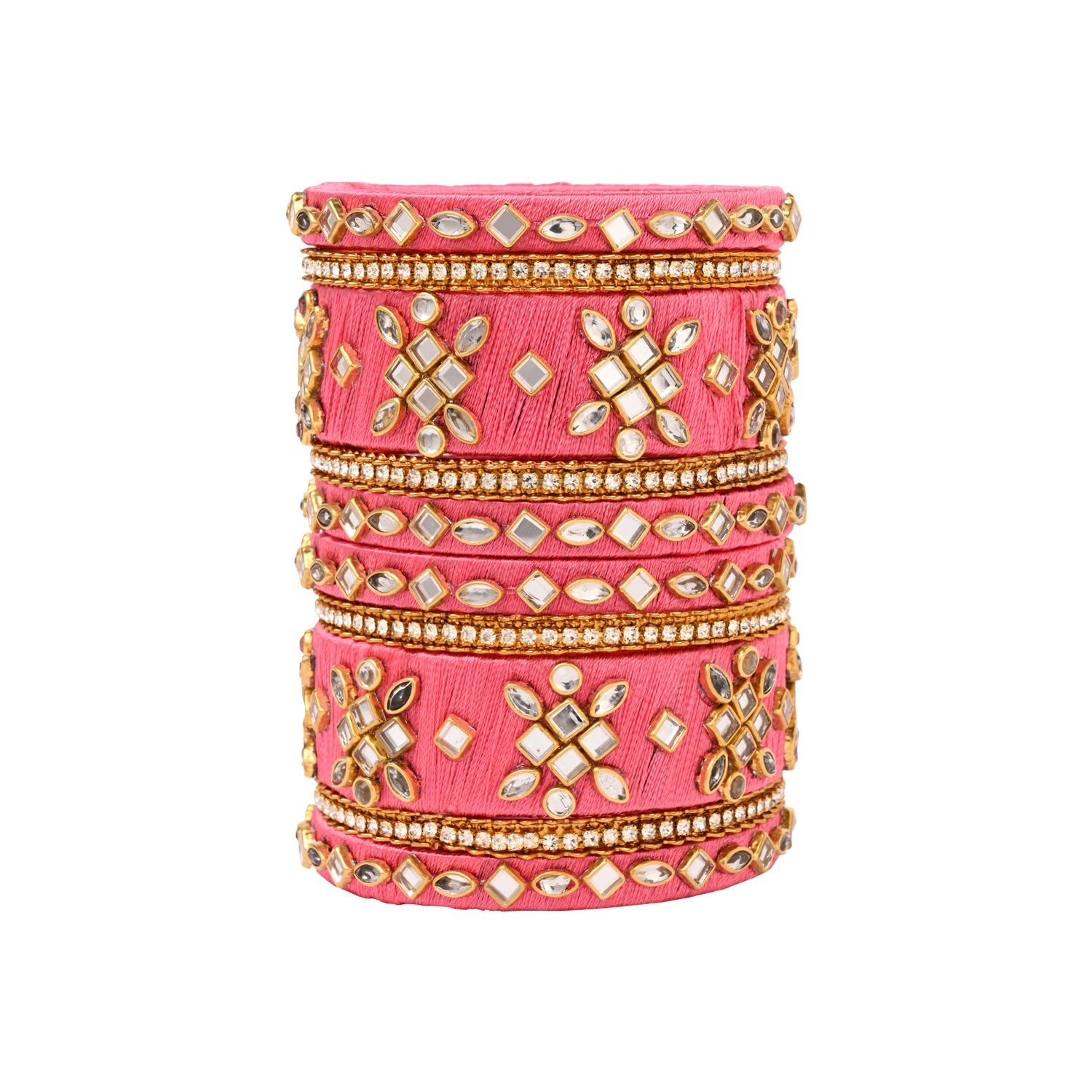 Etnico Gold Plated Traditional Silk Thread Embellishments Bangles Chuda Bangle Set for Bridal/Women