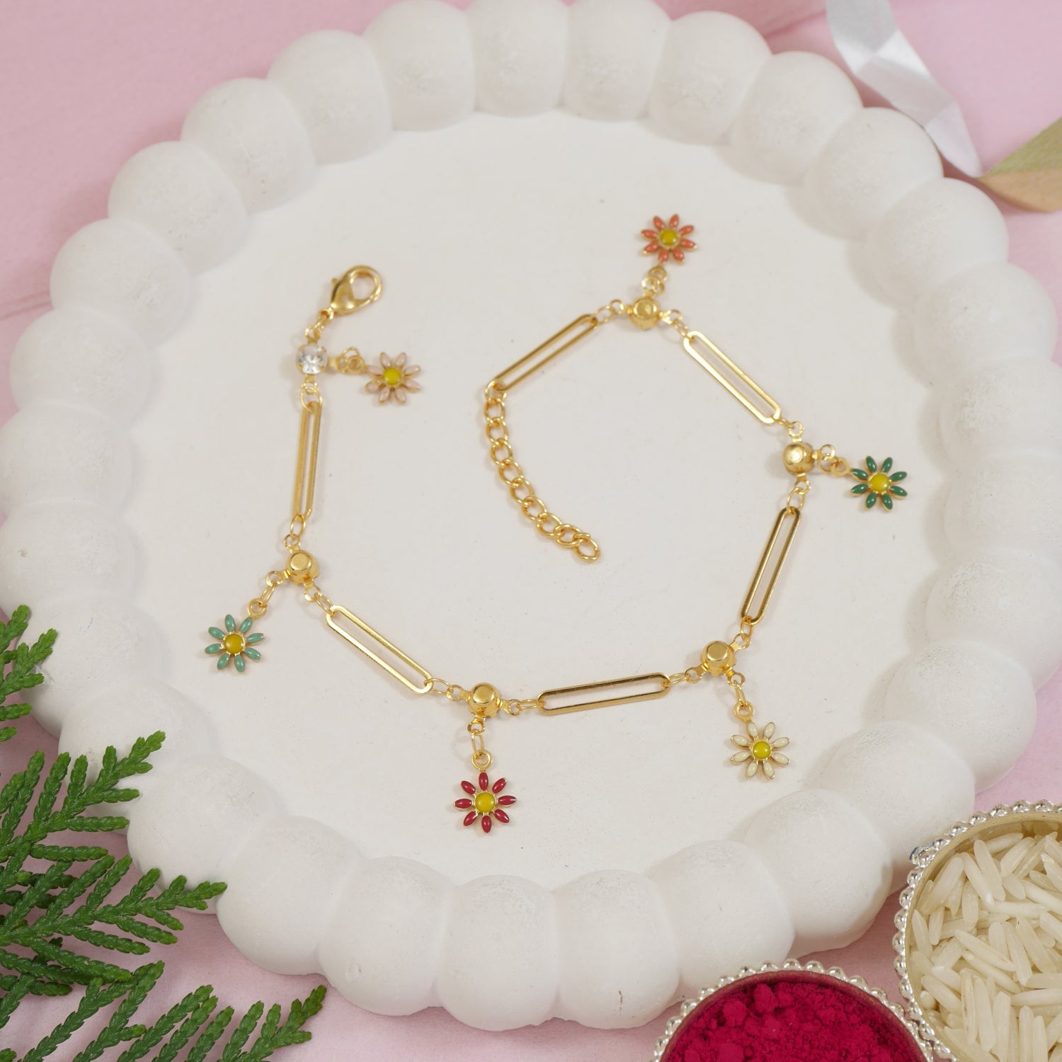 Etnico Gold Plated Design Bracelet with Pearls for Women (Traditional)