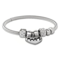 Etnico Adjustable Heart Charm Design Bracelet with Family Motif in Silver Tone for Women