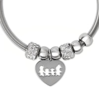Etnico Adjustable Heart Charm Design Bracelet with Family Motif in Silver Tone for Women