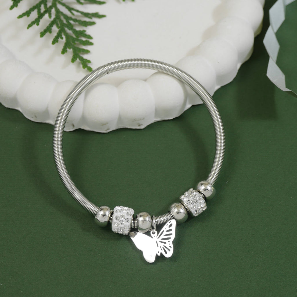 Etnico Fashion Latest Stylish Silver Plated Adjustable Charm Bracelet with Stone Beads for Women