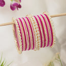 Etnico Gold Plated Traditional Handcrafted Velvet & Stone Studded Bridal Chuda Bangle Set for Women (ADB570PiQ)