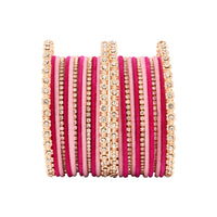 Etnico Gold Plated Traditional Handcrafted Velvet & Stone Studded Bridal Chuda Bangle Set for Women (ADB570PiQ)