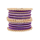 Etnico Gold Plated Traditional Handcrafted Velvet & Stone Work Bangle Chuda Set for Women/Bridal